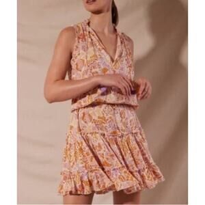Poupette‎ St Barth Clara V Mini Dress Orange Chagal Lilac Tassels Tiered L